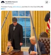 马斯克转发儿子和特朗普同框照 网友调侃:小朋